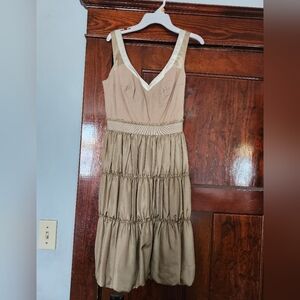 Alberta Ferretti Beige V-Neck Midi Dress